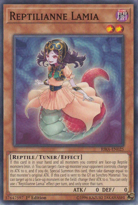 1st Edition, Common, Dark, Reptile, Rising Rampage, Tuner/Effect Monster, Unlimited Reptilianne Lamia [RIRA-EN025] Common - Trading Card World