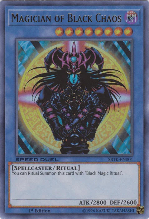 1st Edition, Dark, Ritual Monster, Speed Duel: Trials of the Kingdom, Spellcaster, Ultra Rare Magician of Black Chaos [SBTK-EN001] Ultra Rare - Trading Card World