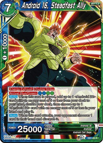 Android, Android 16, Android Cell Saga, Battle, Battle Evolution Booster, Blue/Green, Common, EB1-63, Normal, Parallel Foil Android 16, Steadfast Ally (EB1-63) [Battle Evolution Booster] - Trading Card World