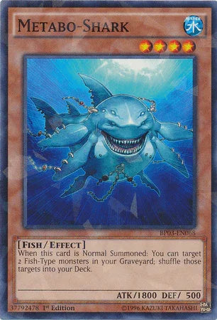 1st Edition, Battle Pack 3: Monster League, Effect Monster, Fish, Shatterfoil Rare, Water Metabo-Shark [BP03-EN068] Shatterfoil Rare - Trading Card World