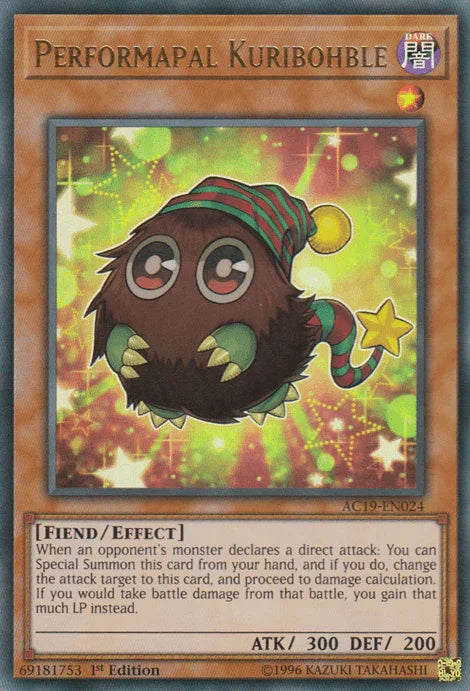 1st Edition, Advent Calendar 2019, Dark, Effect Monster, Fiend, Ultra Rare Performapal Kuribohble [AC19-EN024] Ultra Rare - Trading Card World