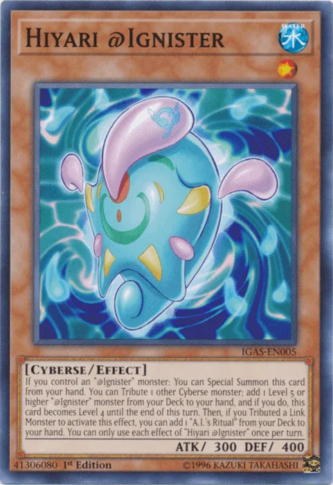 1st Edition, Common, Cyberse, Effect Monster, Ignition Assault, Unlimited, Water Hiyari @Ignister [IGAS-EN005] Common - Trading Card World