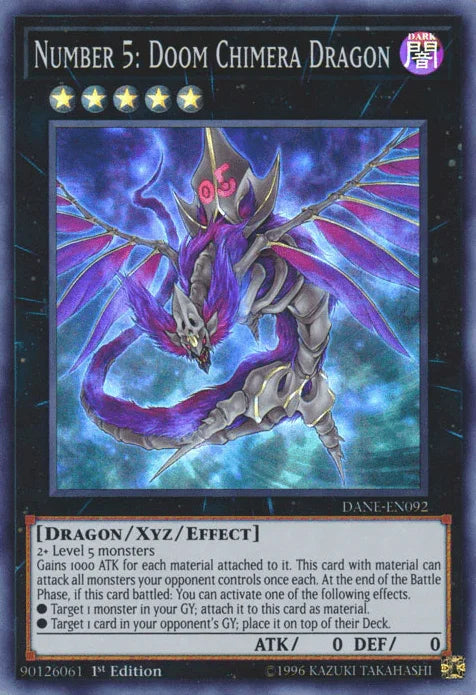 1st Edition, Dark, Dark Neostorm, Dragon, Super Rare, Unlimited, Xyz/Effect Monster Number 5: Doom Chimera Dragon [DANE-EN092] Super Rare - Trading Card World