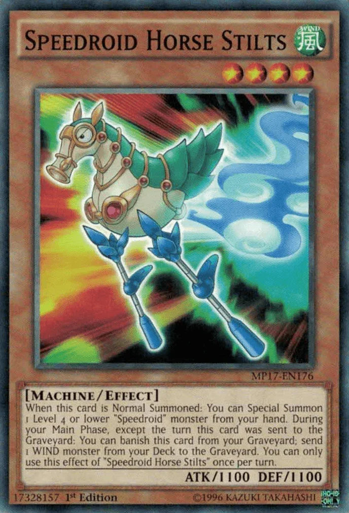 1st Edition, 2017 Mega-Tins Mega Pack, Common, Effect Monster, Machine, Wind Speedroid Horse Stilts [MP17-EN176] Common - Trading Card World