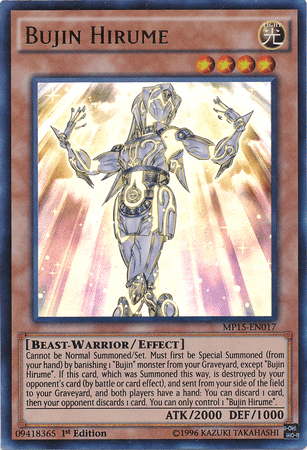 1st Edition, 2015 Mega-Tins Mega Pack, Beast-Warrior, Effect Monster, Light, Ultra Rare Bujin Hirume [MP15-EN017] Ultra Rare - Trading Card World