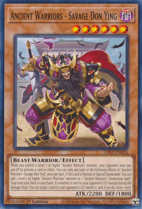 1st Edition, Beast-Warrior, Common, Dark, Dimension Force, Effect Monster Ancient Warriors - Savage Don Ying [DIFO-EN024] Common - Trading Card World