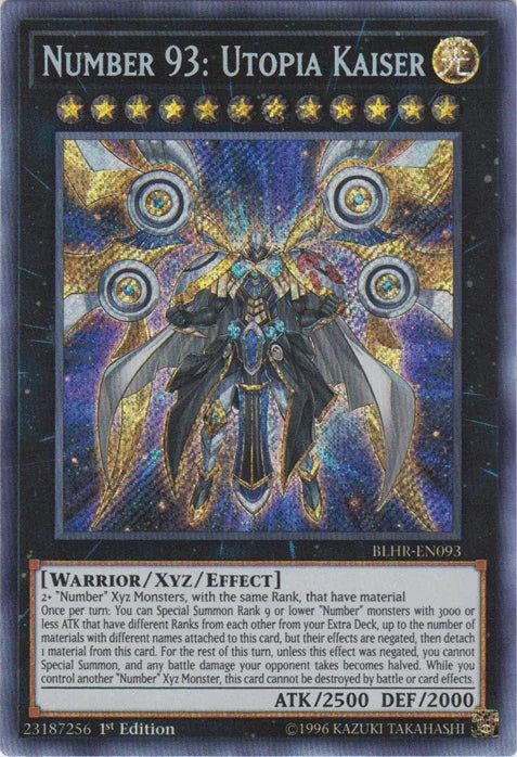 1st Edition, Battles of Legend: Hero's Revenge, Light, Secret Rare, Warrior, Xyz/Effect Monster Number 93: Utopia Kaiser [BLHR-EN093] Secret Rare - Trading Card World