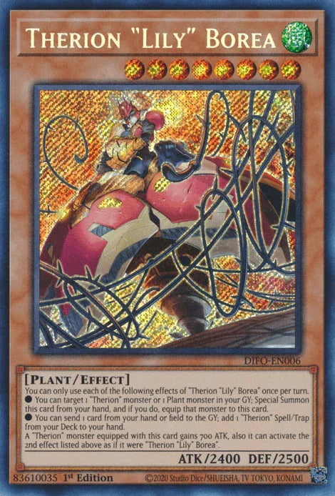 1st Edition, Dimension Force, Effect Monster, Plant, Secret Rare, Wind Therion Lily Borea [DIFO-EN006] Secret Rare - Trading Card World