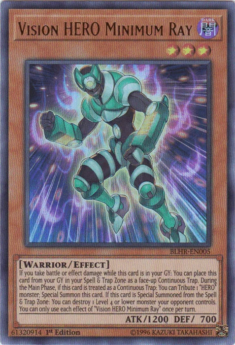 1st Edition, Battles of Legend: Hero's Revenge, Dark, Effect Monster, Ultra Rare, Warrior Vision Hero Minimum Ray [BLHR-EN005] Ultra Rare - Trading Card World