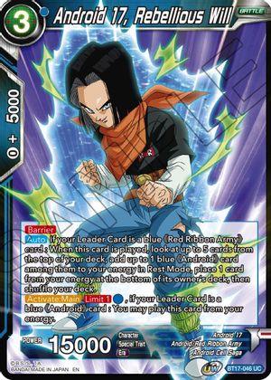 Android 17, Android Cell Saga, Android Red Ribbon Army, Battle, Blue, BT17-046, Normal, Parallel Foil, Ultimate Squad, Uncommon Android 17, Rebellious Will (BT17-046) [Ultimate Squad] - Trading Card World