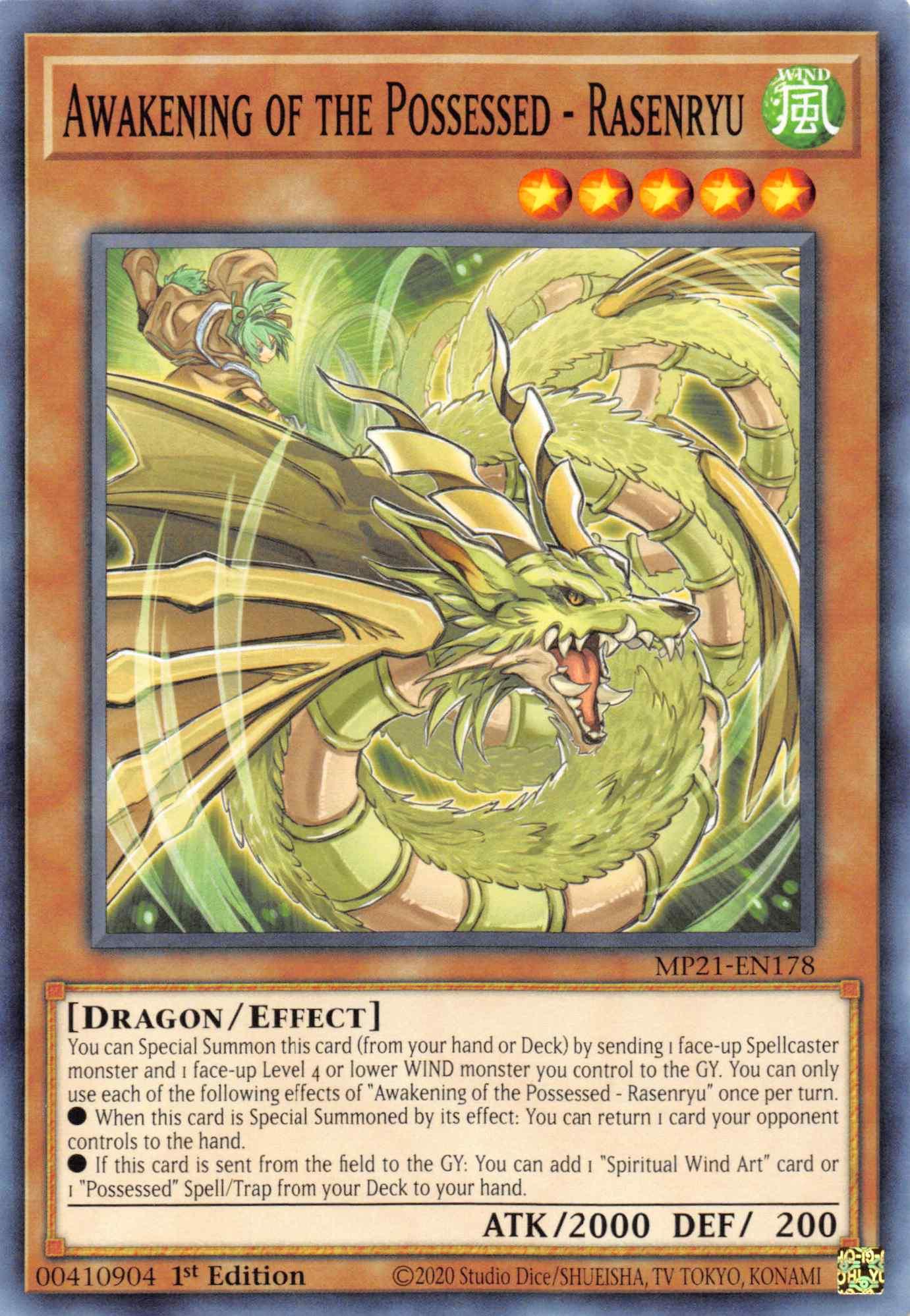1st Edition, 2021 Tin of Ancient Battles, Common, Dragon, Effect Monster, Wind Awakening of the Possessed - Rasenryu [MP21-EN178] Common - Trading Card World