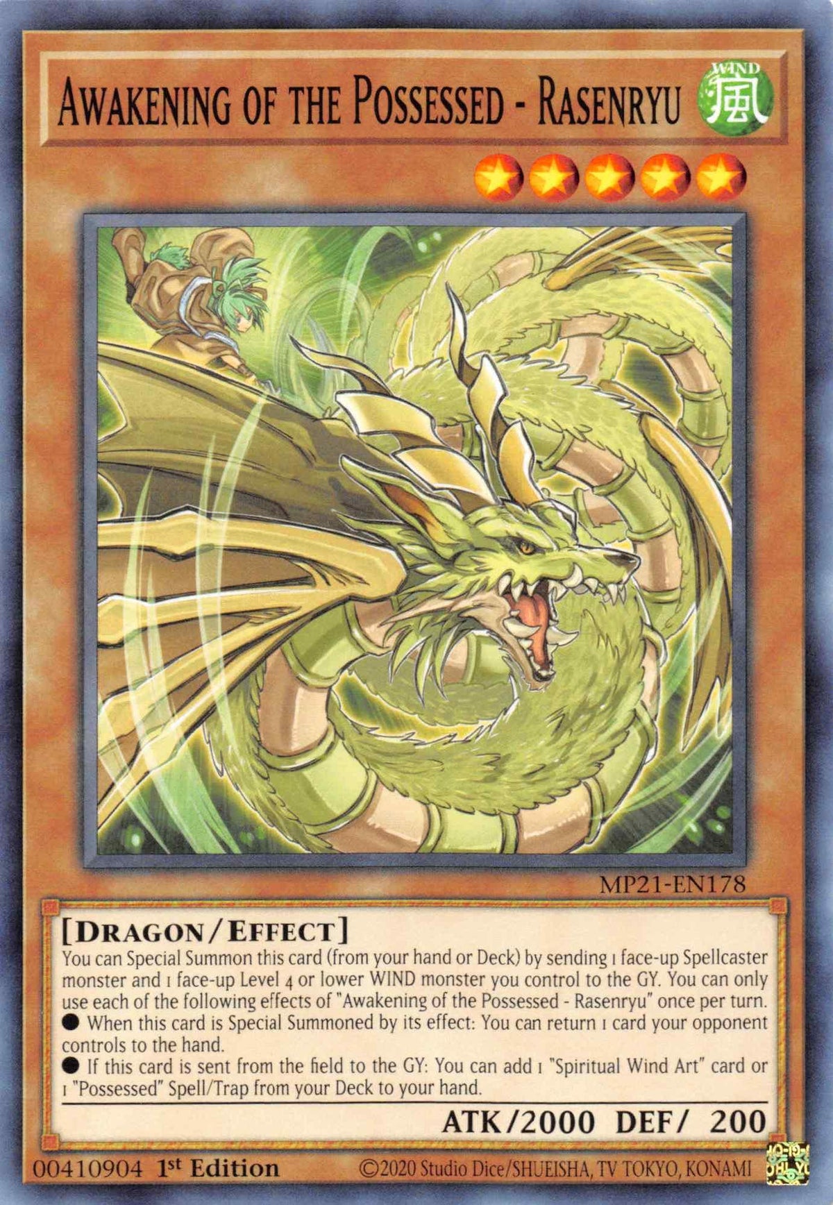 1st Edition, 2021 Tin of Ancient Battles, Common, Dragon, Effect Monster, Wind Awakening of the Possessed - Rasenryu [MP21-EN178] Common - Trading Card World