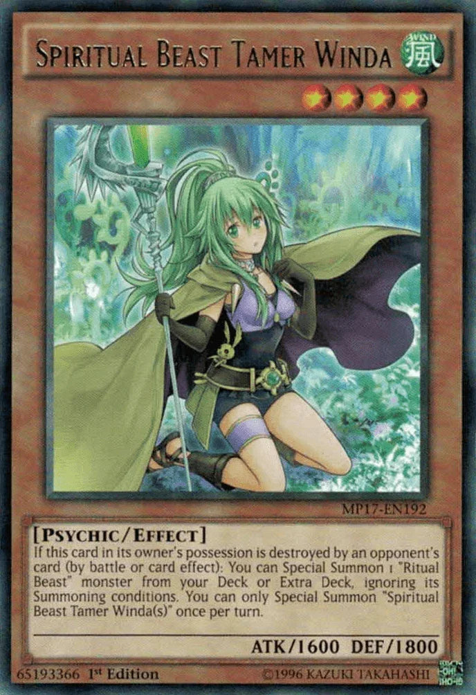 1st Edition, 2017 Mega-Tins Mega Pack, Effect Monster, Psychic, Rare, Wind Spiritual Beast Tamer Winda [MP17-EN192] Rare - Trading Card World