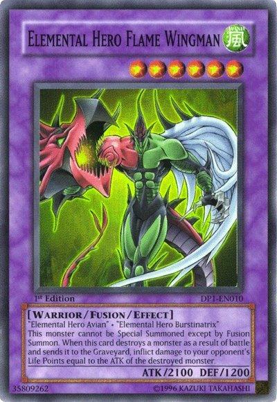 1st Edition, Duelist Pack 1: Jaden Yuki, Fusion/Effect Monster, Super Rare, Unlimited, Warrior, Wind Elemental Hero Flame Wingman [DP1-EN010] Super Rare - Trading Card World