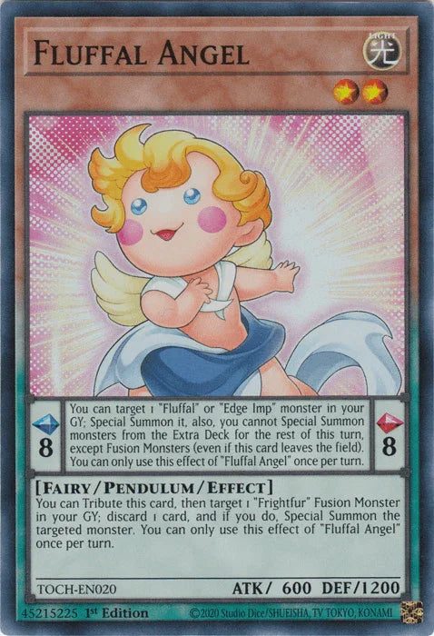 1st Edition, Fairy, Light, Pendulum/Effect Monster, Super Rare, Toon Chaos, Unlimited Fluffal Angel [TOCH-EN020] Super Rare - Trading Card World