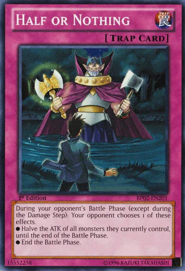 1st Edition, Battle Pack 2: War of the Giants, Mosaic Rare, Normal Trap, Trap, Unlimited Half or Nothing [BP02-EN201] Mosaic Rare - Trading Card World