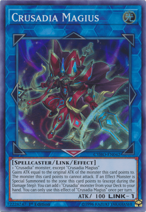 1st Edition, Cybernetic Horizon, Light, Link/Effect Monster, Spellcaster, Super Rare, Unlimited Crusadia Magius [CYHO-EN042] Super Rare - Trading Card World