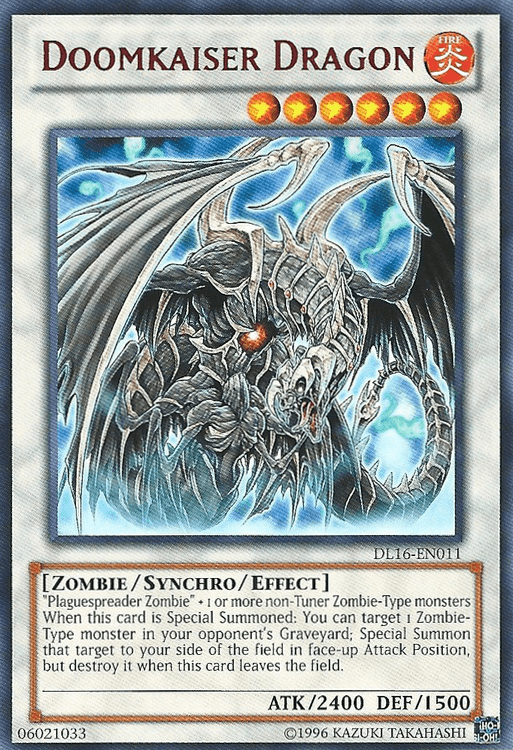 Duelist League Promo, Fire, Rare, Synchro/Effect Monster, Unlimited, Zombie Doomkaiser Dragon (Red) [DL16-EN011] Rare - Trading Card World