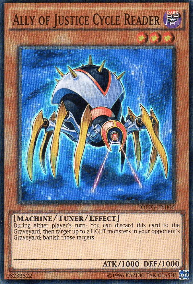 Dark, Machine, OTS Tournament Pack 3, Super Rare, Tuner/Effect Monster, Unlimited Ally of Justice Cycle Reader [OP03-EN006] Super Rare - Trading Card World