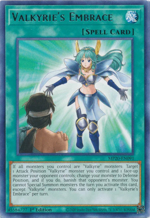 1st Edition, 2020 Tin of Lost Memories, Normal Spell, Rare, Spell Valkyrie's Embrace [MP20-EN091] Rare - Trading Card World