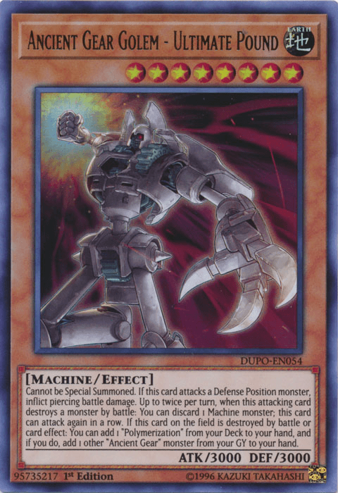 1st Edition, Duel Power, Earth, Effect Monster, Machine, Ultra Rare, Unlimited Ancient Gear Golem - Ultimate Pound [DUPO-EN054] Ultra Rare - Trading Card World