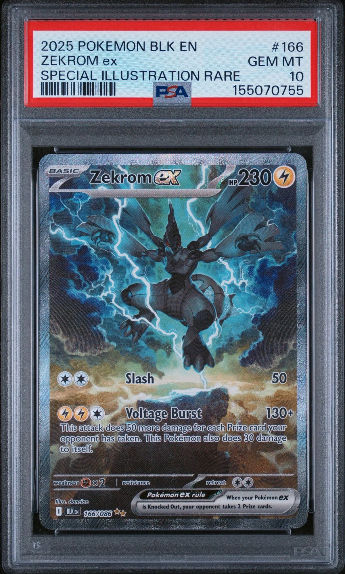 PSA 10 Zekrom ex #166 · Black Bolt · 2025 — front