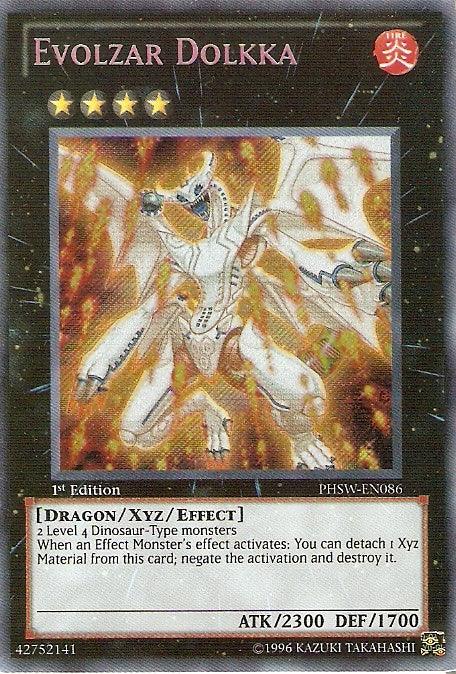 1st Edition, Dinosaur, Fire, Photon Shockwave, Secret Rare, Unlimited, Xyz/Effect Monster Evolzar Dolkka [PHSW-EN086] Secret Rare - Trading Card World