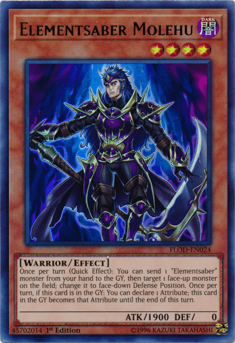 1st Edition, Dark, Effect Monster, Flames of Destruction, Ultra Rare, Unlimited, Warrior Elementsaber Molehu [FLOD-EN024] Ultra Rare - Trading Card World