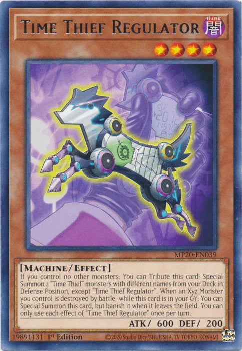 1st Edition, 2020 Tin of Lost Memories, Dark, Effect Monster, Machine, Rare Time Thief Regulator [MP20-EN039] Rare - Trading Card World