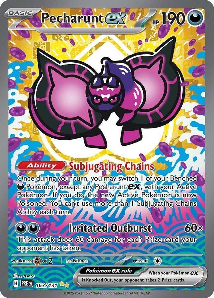 163, Darkness, Fighting [x2], Holofoil, Scarlet & Violet: Prismatic Evolutions, Special Illustration Rare Pecharunt ex (163/131) [Scarlet & Violet: Prismatic Evolutions] - Trading Card World