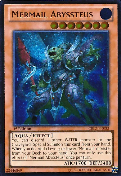 1st Edition, Aqua, Cosmo Blazer, Effect Monster, Ultimate Rare, Unlimited, Water Mermail Abyssteus [CBLZ-EN083] Ultimate Rare - Trading Card World