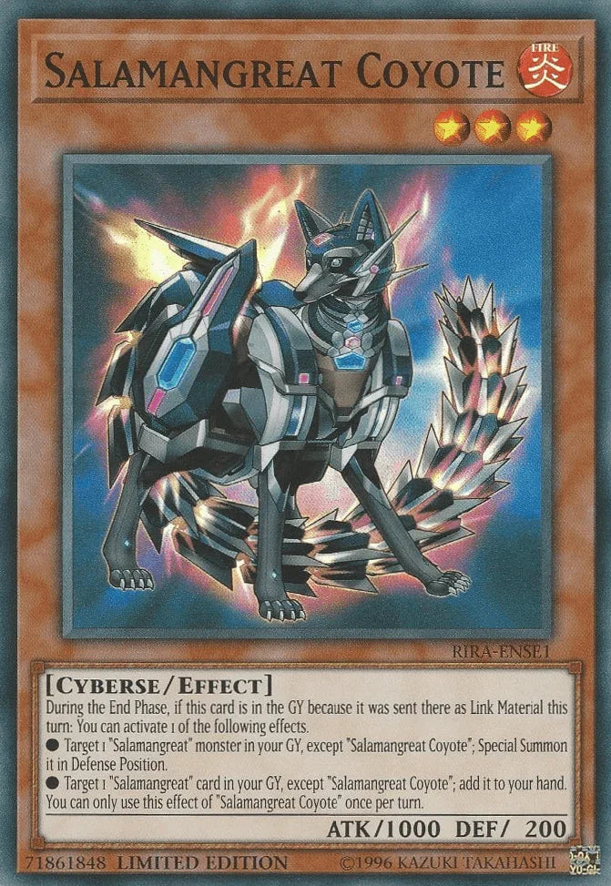 Cyberse, Effect Monster, Fire, Limited, Rising Rampage, Super Rare Salamangreat Coyote [RIRA-ENSE1] Super Rare - Trading Card World