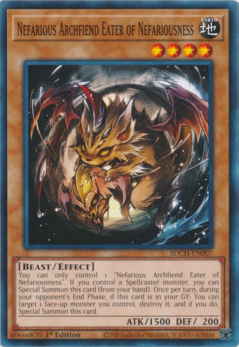 1st Edition, Beast, Common, Earth, Effect Monster, Structure Deck: Spirit Charmers Nefarious Archfiend Eater of Nefariousness [SDCH-EN007] Common - Trading Card World