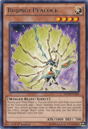 1st Edition, 2014 Mega-Tins Mega Pack, Effect Monster, Light, Rare, Winged Beast Bujingi Peacock [MP14-EN208] Rare - Trading Card World