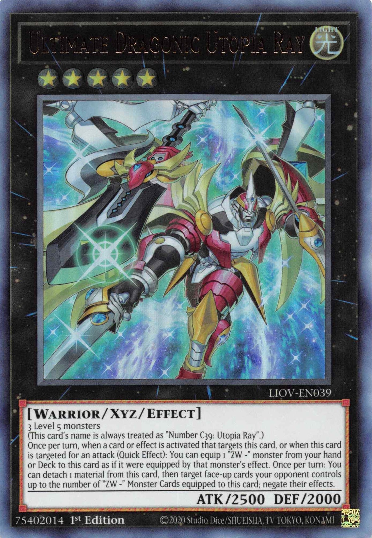1st Edition, Light, Lightning Overdrive, Ultra Rare, Warrior, Xyz/Effect Monster Ultimate Dragonic Utopia Ray [LIOV-EN039] Ultra Rare - Trading Card World