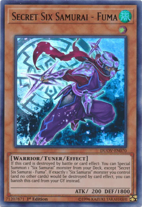 1st Edition, Duel Overload, Tuner/Effect Monster, Ultra Rare, Warrior, Wind Secret Six Samurai - Fuma [DUOV-EN070] Ultra Rare - Trading Card World