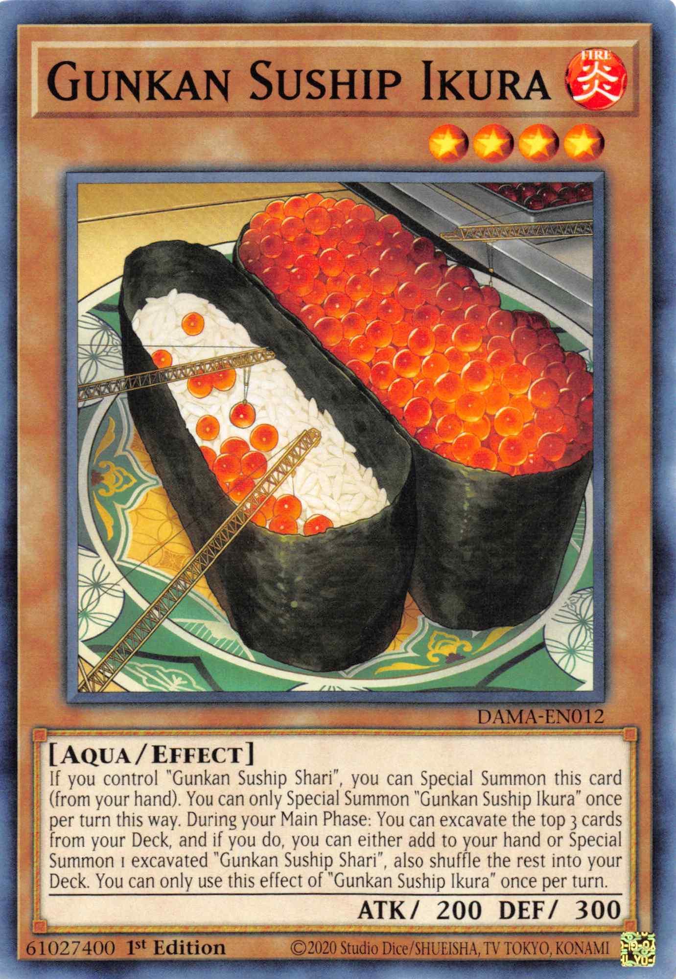 1st Edition, Aqua, Common, Dawn of Majesty, Effect Monster, Fire Gunkan Suship Ikura [DAMA-EN012] Common - Trading Card World