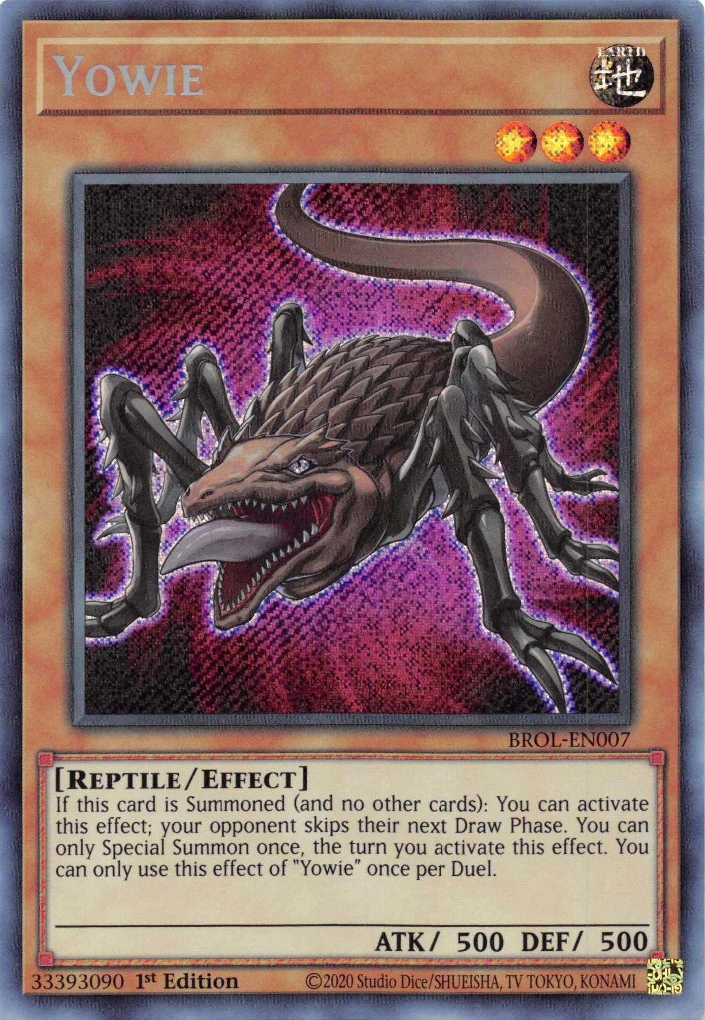 1st Edition, Brothers of Legend, Earth, Effect Monster, Reptile, Secret Rare Yowie [BROL-EN007] Secret Rare - Trading Card World