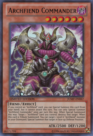 Dark, Effect Monster, Fiend, Limited, Shonen Jump Magazine Promos, Ultra Rare Archfiend Commander [JUMP-EN067] Ultra Rare - Trading Card World