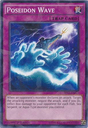 1st Edition, Battle Pack 3: Monster League, Normal Trap, Shatterfoil Rare, Trap Poseidon Wave [BP03-EN223] Shatterfoil Rare - Trading Card World