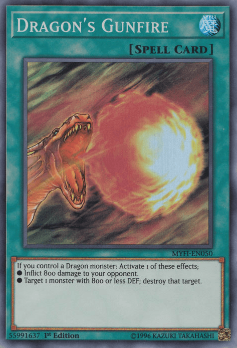 1st Edition, Mystic Fighters, Normal Spell, Spell, Super Rare Dragon's Gunfire [MYFI-EN050] Super Rare - Trading Card World