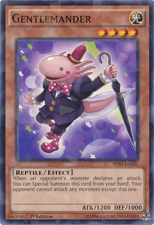 1st Edition, Battle Pack 3: Monster League, Effect Monster, Light, Reptile, Shatterfoil Rare Gentlemander [BP03-EN106] Shatterfoil Rare - Trading Card World