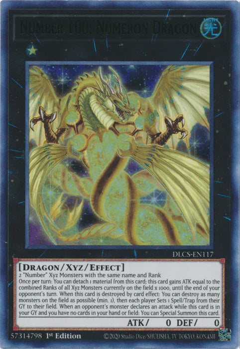 1st Edition, Dragon, Dragons of Legend: The Complete Series, Light, Ultra Rare, Xyz/Effect Monster Number 100: Numeron Dragon (Green) [DLCS-EN117] Ultra Rare - Trading Card World