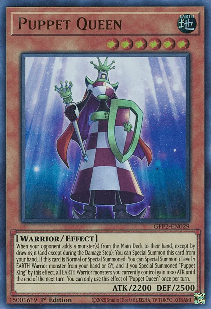 1st Edition, Earth, Effect Monster, Ghosts From the Past: The 2nd Haunting, Ultra Rare, Warrior Puppet Queen [GFP2-EN029] Ultra Rare - Trading Card World