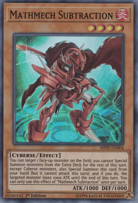 1st Edition, Cyberse, Effect Monster, Fire, Mystic Fighters, Super Rare Mathmech Subtraction [MYFI-EN004] Super Rare - Trading Card World