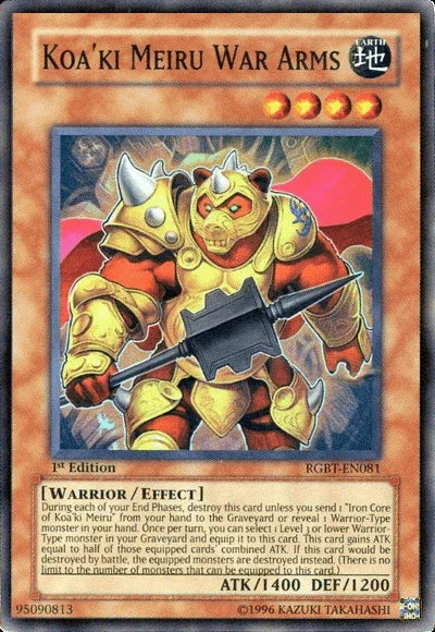 1st Edition, Earth, Effect Monster, Raging Battle, Super Rare, Unlimited, Warrior Koa'ki Meiru War Arms [RGBT-EN081] Super Rare - Trading Card World
