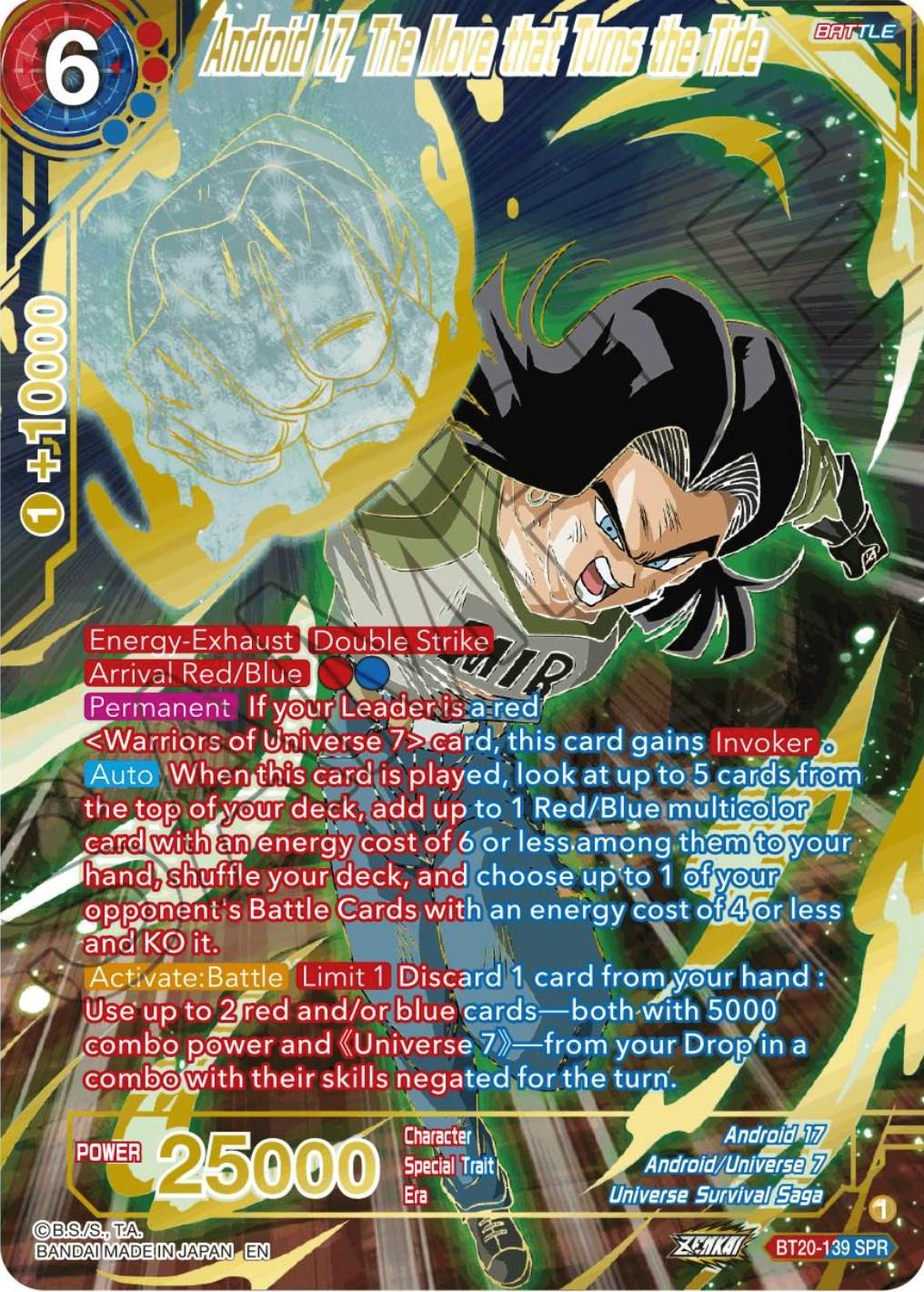 Android 17, Android/Universe 7, Battle, Blue;Red, BT20-139, Parallel Foil, Power Absorbed, Special Rare, Universe Survival Saga Android 17, The Move that Turns the Tide (SPR) (BT20-139) [Power Absorbed] - Trading Card World