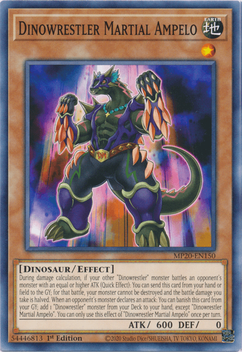 1st Edition, 2020 Tin of Lost Memories, Common, Dinosaur, Earth, Effect Monster Dinowrestler Martial Ampelo [MP20-EN150] Common - Trading Card World