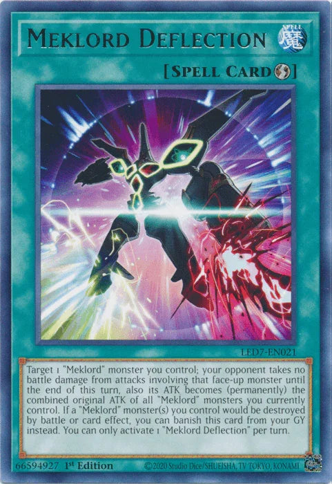 1st Edition, Legendary Duelists: Rage of Ra, Quick Play Spell, Rare, Spell, Unlimited Meklord Deflection [LED7-EN021] Rare - Trading Card World