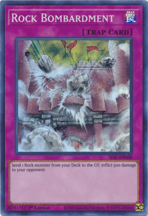 1st Edition, Normal Trap, Secret Slayers, Super Rare, Trap Rock Bombardment [SESL-EN058] Super Rare - Trading Card World